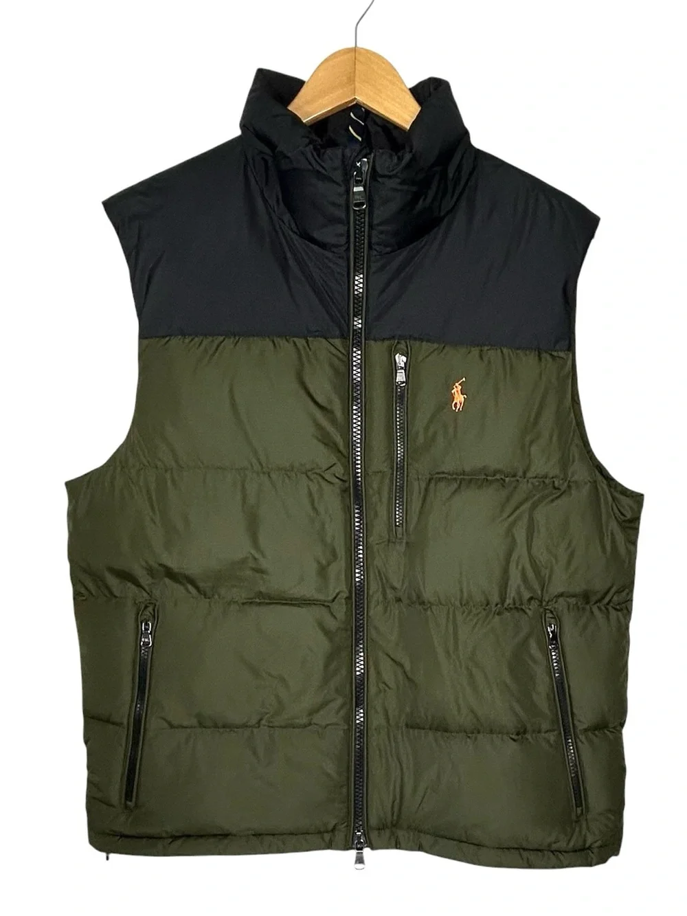 POLO RALPH LAUREN Men M Gorham Black Green Down Puffer Body Warmer Vest Gilet.